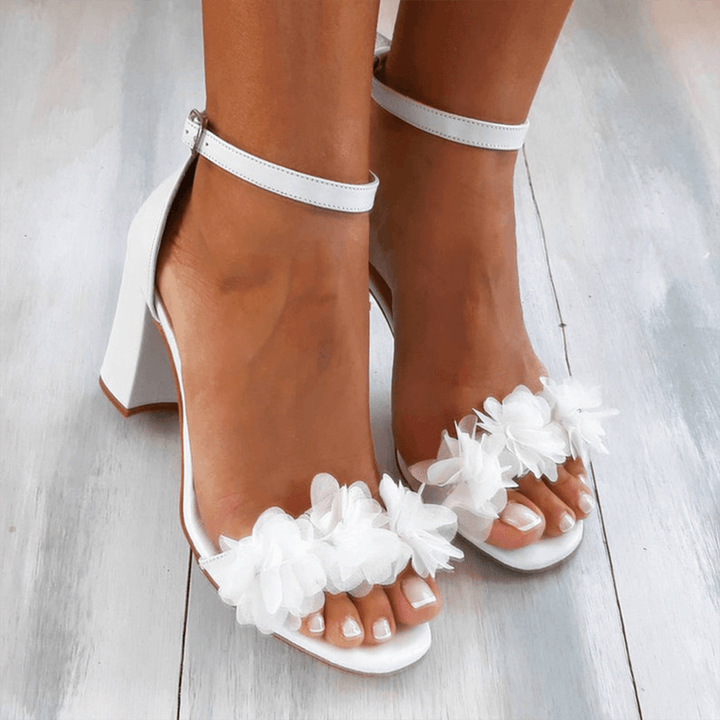 Women's Wedding Shoes Block Heel Floral Ankle Strap | High