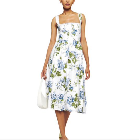 Women's White Dress Floral Print Sleeveless | Midi
