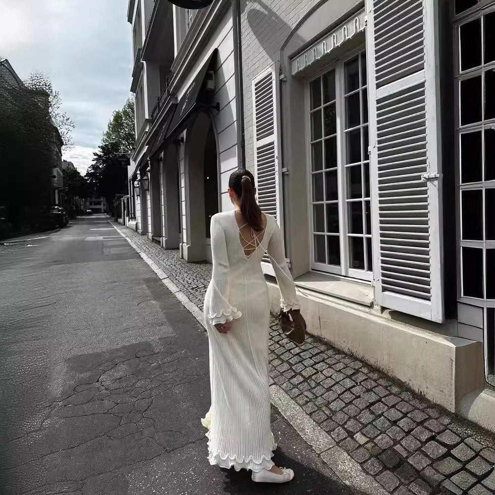 Women's White Dress Long Sleeve Knit | Maxi