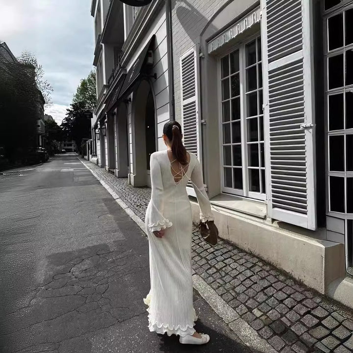 Women's White Dress Long Sleeve Knit | Maxi