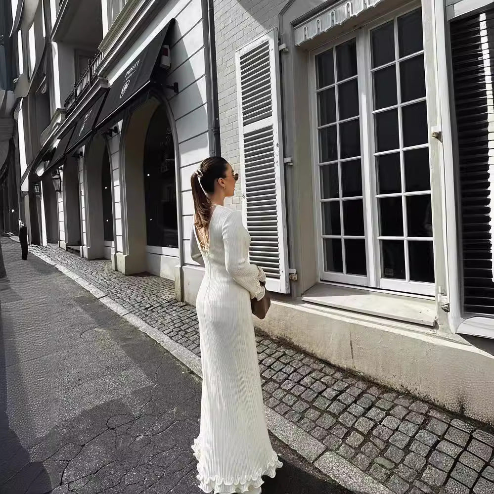 Women's White Dress Long Sleeve Knit | Maxi