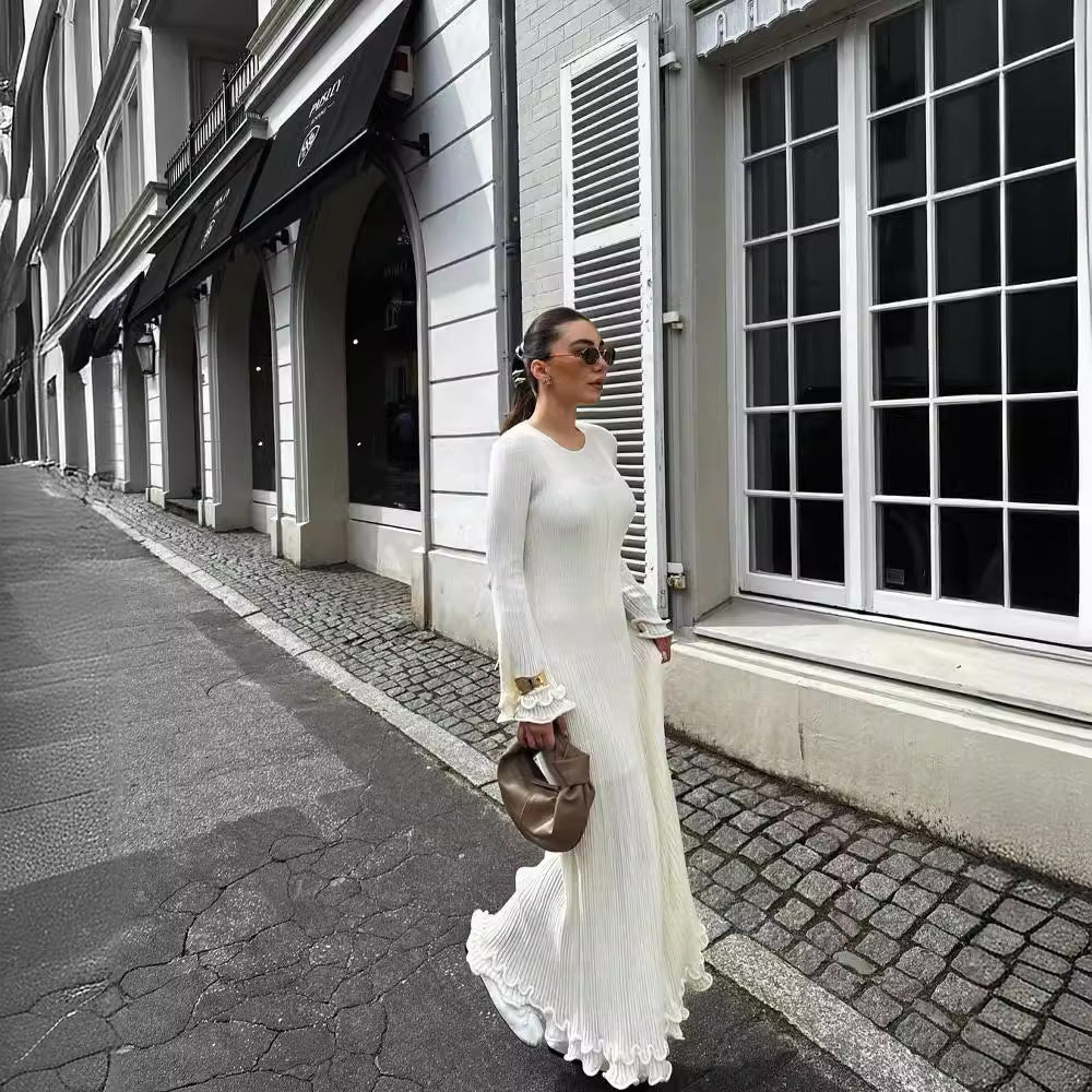 Women's White Dress Long Sleeve Knit | Maxi