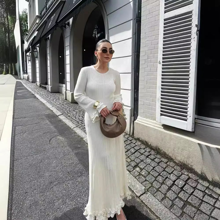 Women's White Dress Long Sleeve Knit | Maxi