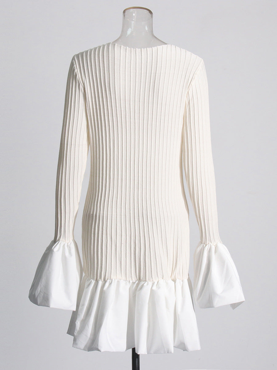 Women's White Dress Long Sleeve Ruffle | Cocktail Mini