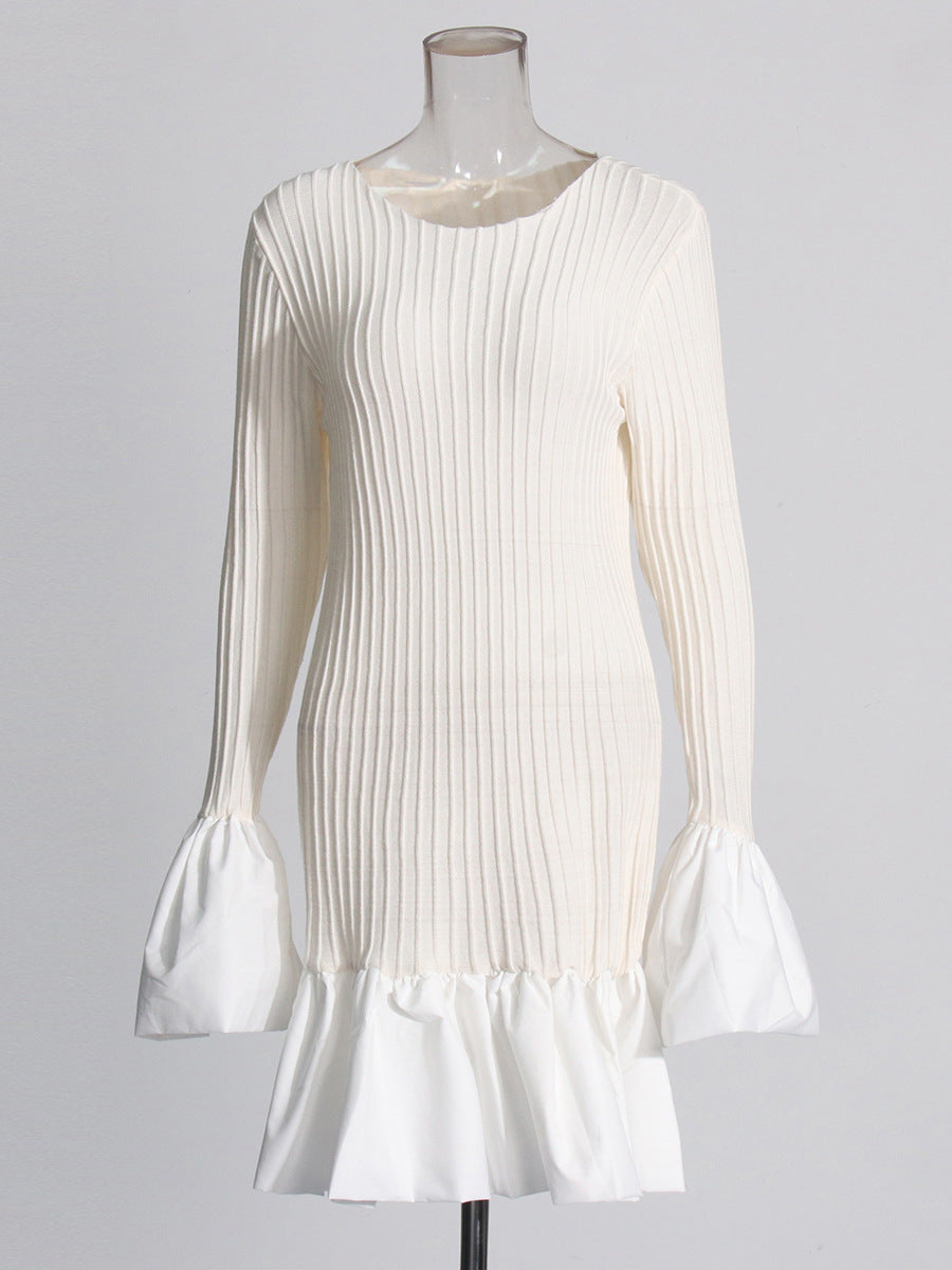 Women's White Dress Long Sleeve Ruffle | Cocktail Mini