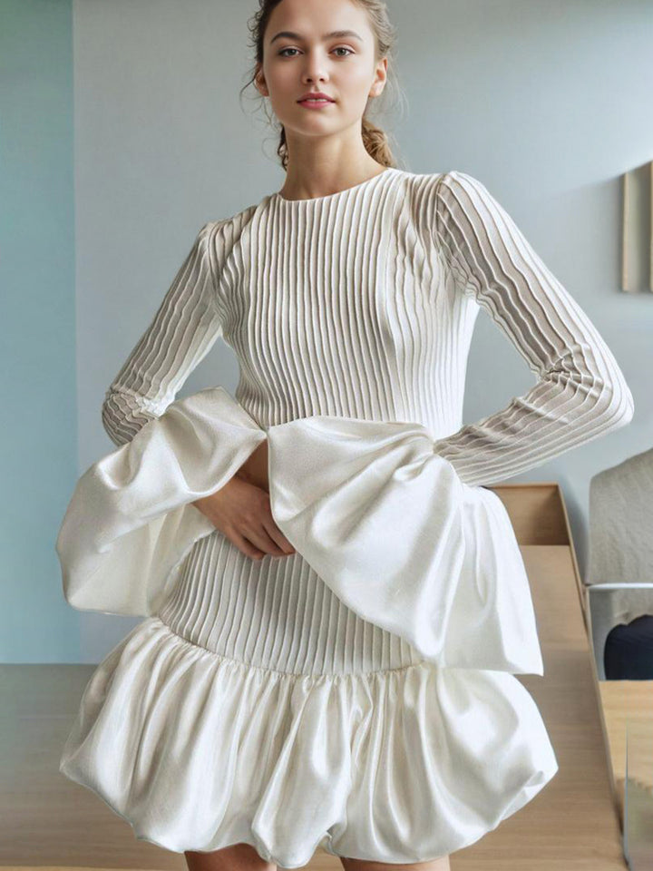 Women's White Dress Long Sleeve Ruffle | Cocktail Mini