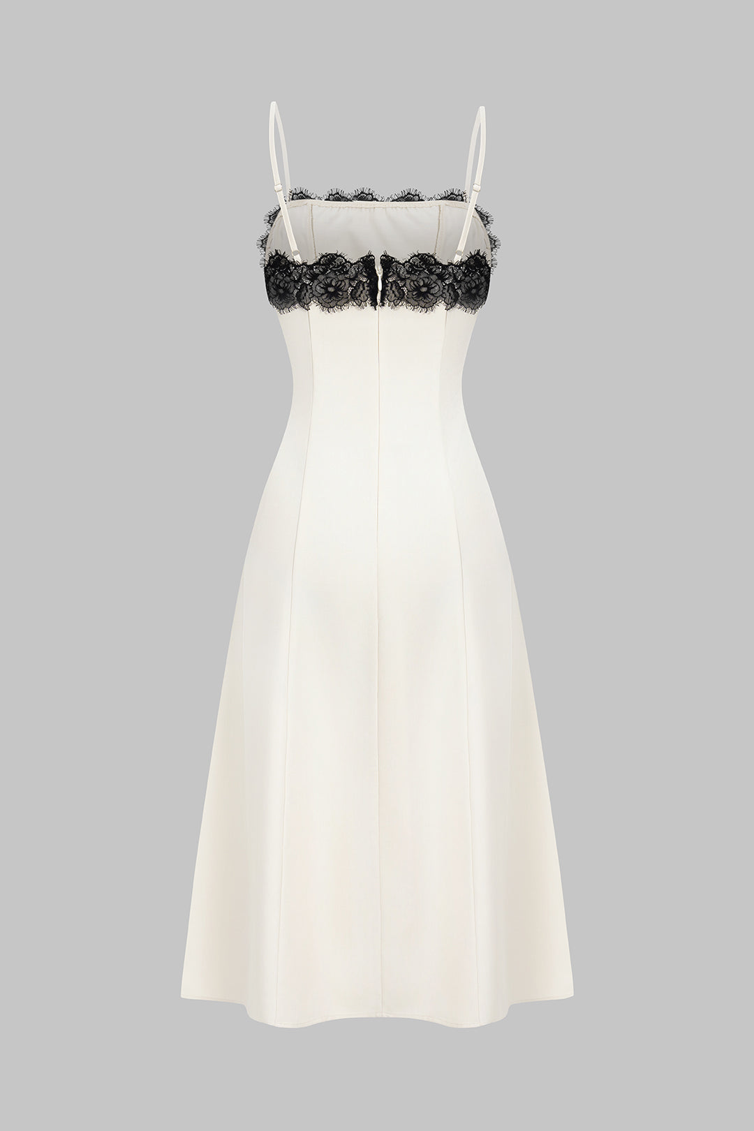 Women's White Dress Midi with Black Lace | Evening