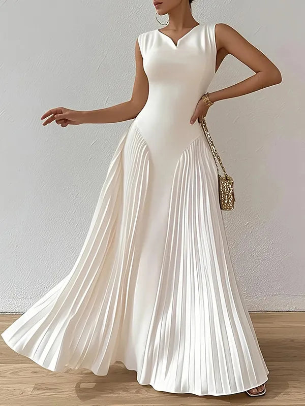 Women's White Dress Pleated Maxi | Formal