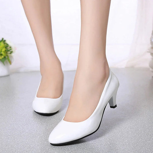 Women's White Heels Classic Pump | Work Wedding