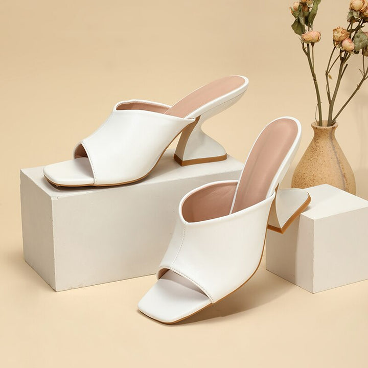 Women's White Heels Open Toe Mule | Sculpted Heel