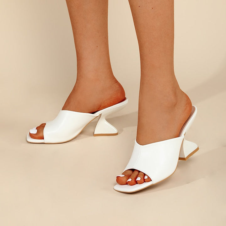 Women's White Heels Open Toe Mule | Sculpted Heel