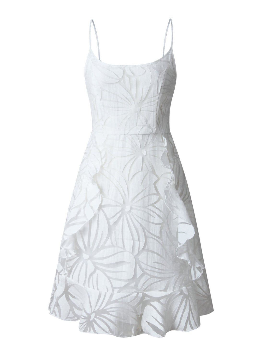 Women's White Mini Dress Floral Ruffle | Party