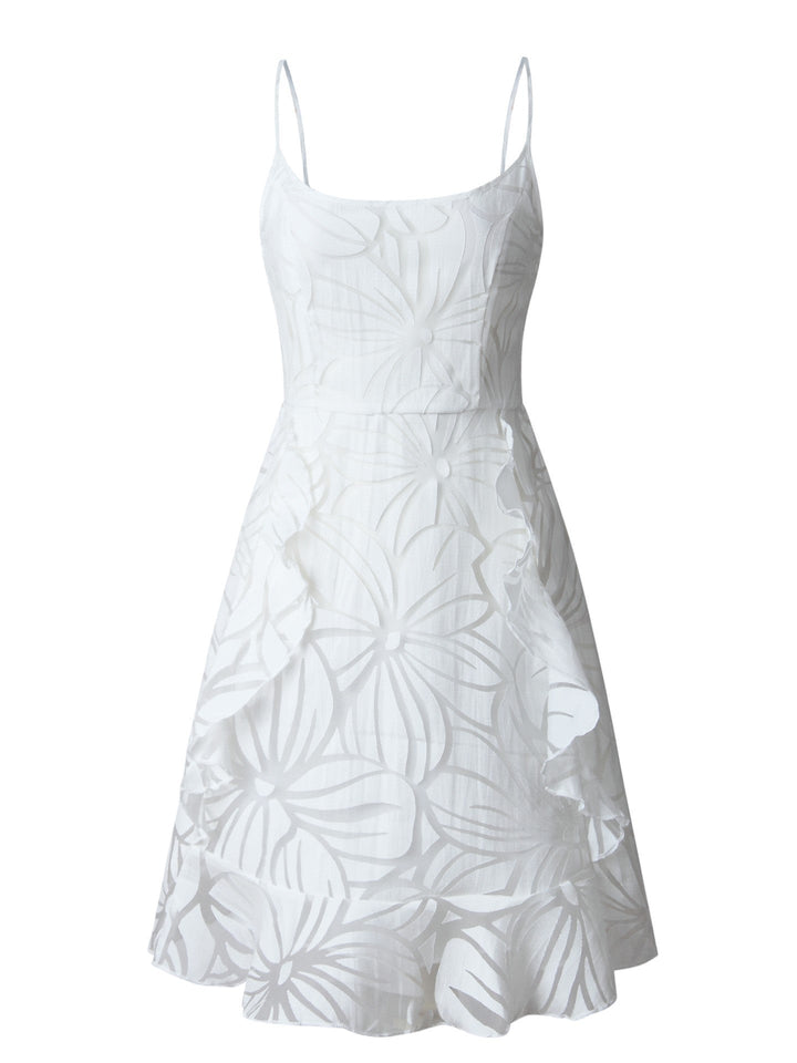 Women's White Mini Dress Floral Ruffle | Party