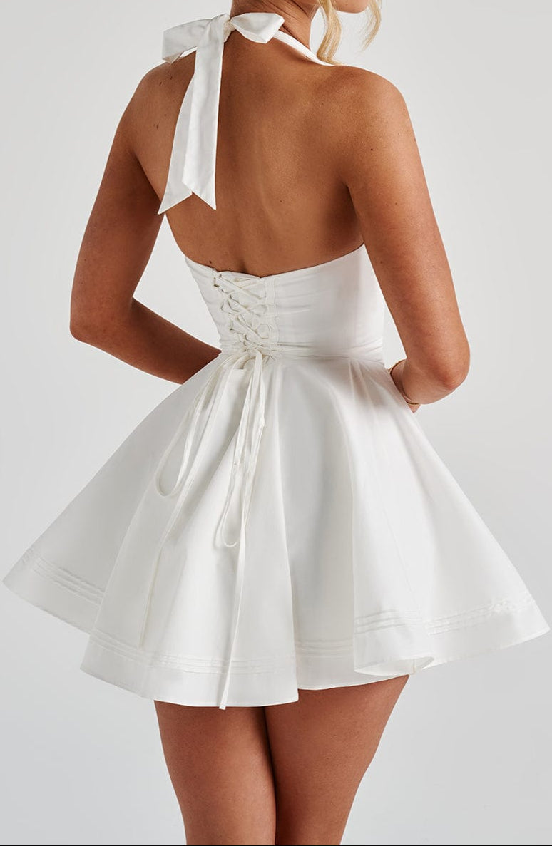 Women's White Mini Dress Halter Neck | Cocktail