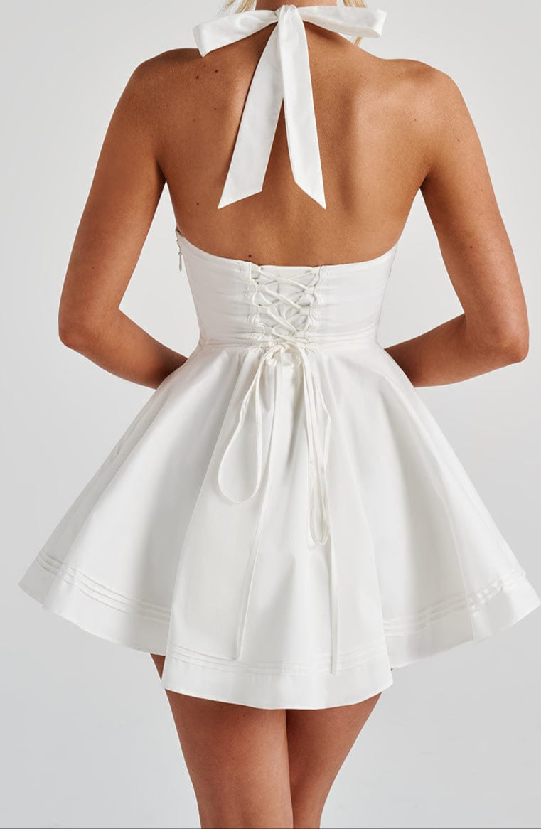 Women's White Mini Dress Halter Neck | Cocktail
