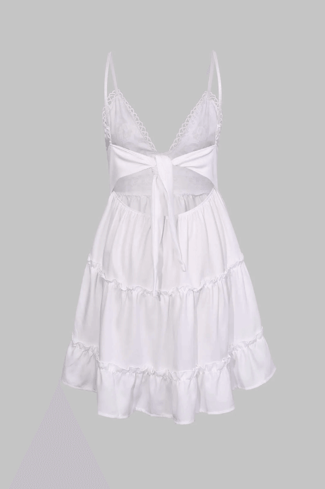 Women's White Mini Dress V-Neck Ruffle | Summer