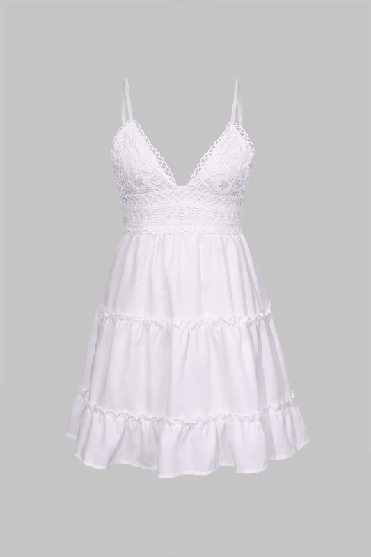 Women's White Mini Dress V-Neck Ruffle | Summer