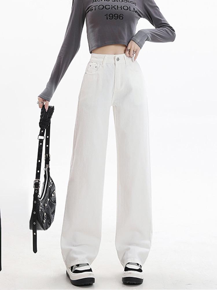 Women's White Wide Leg Jeans with Pockets | High Waist