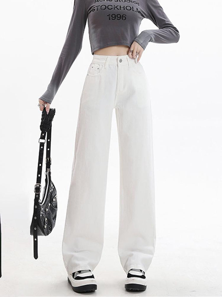 Women's White Wide Leg Jeans with Pockets | High Waist