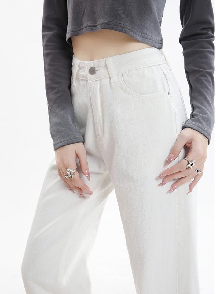 Women's White Wide Leg Jeans with Pockets | High Waist