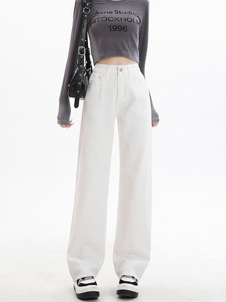 Women's White Wide Leg Jeans with Pockets | High Waist