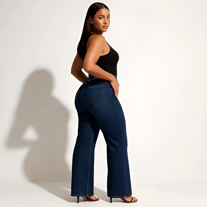 Women's Wide Leg Jeans with High Rise Waist | Straight Cut