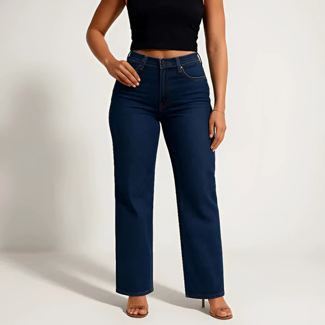 Women's Wide Leg Jeans with High Rise Waist | Straight Cut