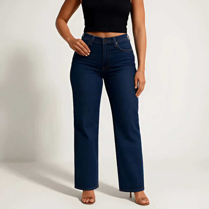 Women's Wide Leg Jeans with High Rise Waist | Straight Cut
