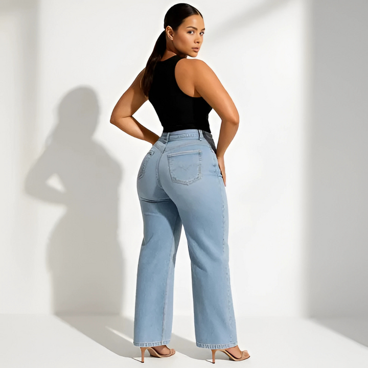 Women's Wide Leg Jeans with High Rise Waist | Straight Cut