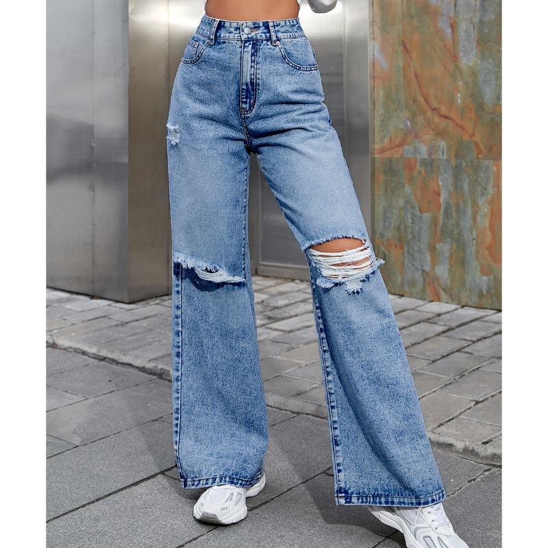 Women's Wide Leg Jeans with Ripped Knees | High Rise & Baggy Fit