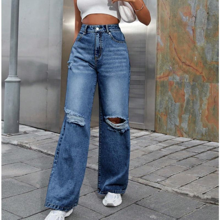 Women's Wide Leg Jeans with Ripped Knees | High Rise & Baggy Fit