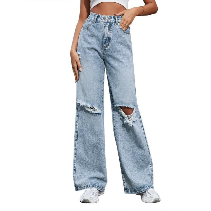 Women's Wide Leg Jeans with Ripped Knees | High Rise & Baggy Fit