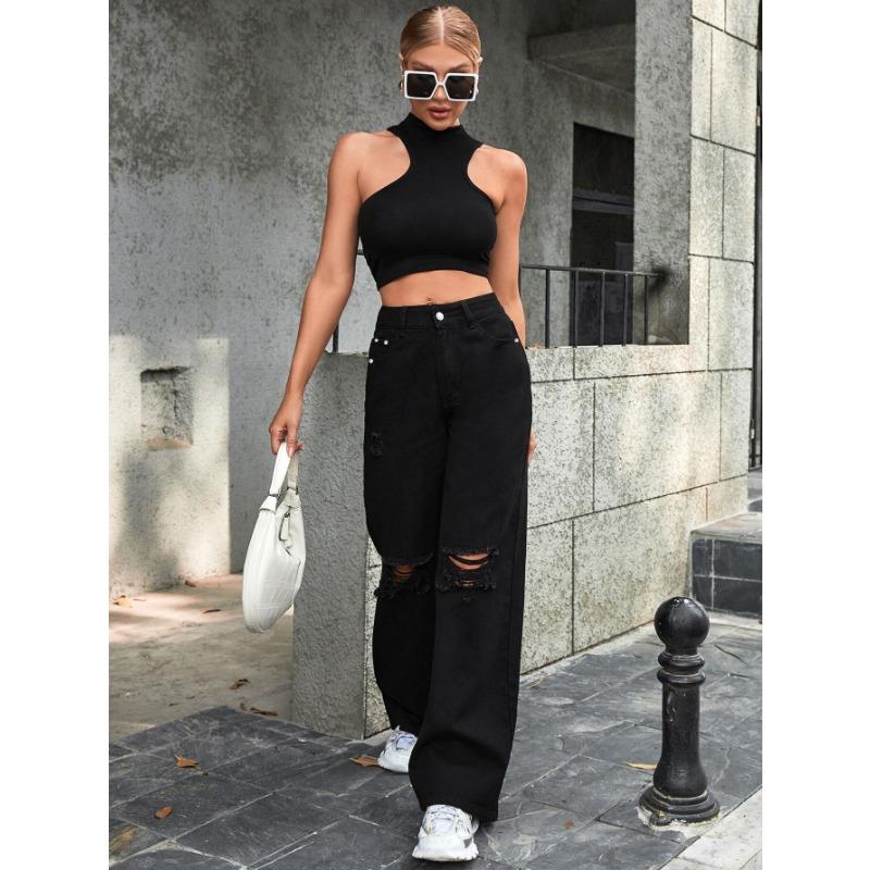 Women's Wide Leg Jeans with Ripped Knees | High Rise & Baggy Fit