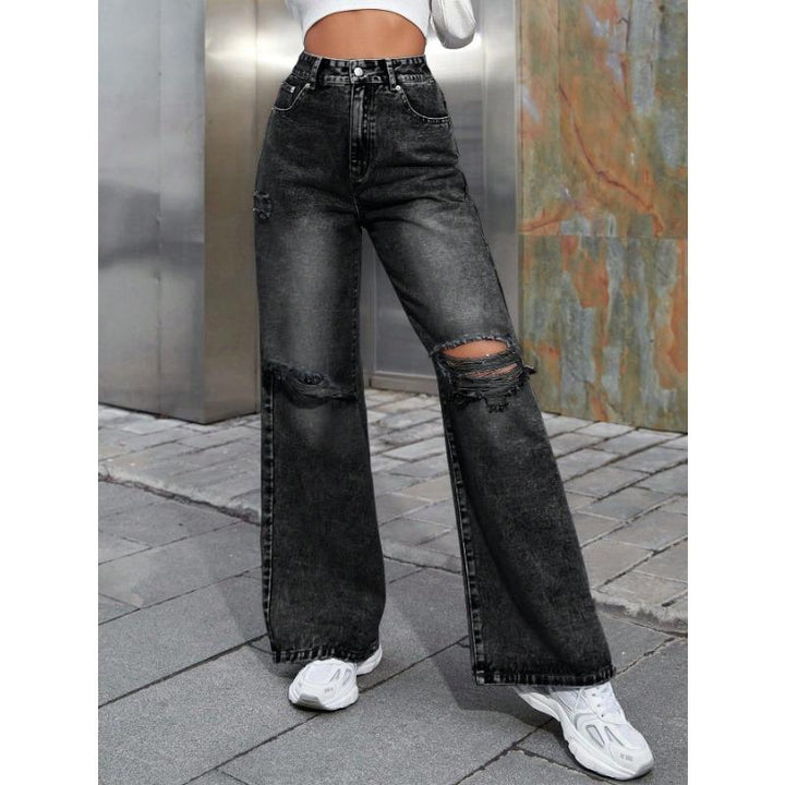 Women's Wide Leg Jeans with Ripped Knees | High Rise & Baggy Fit