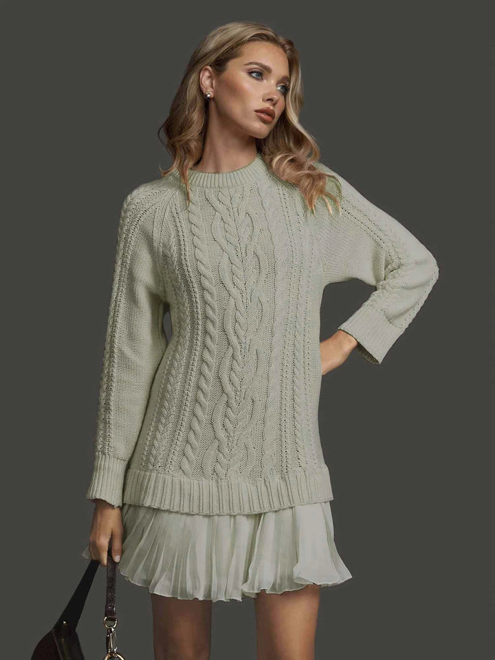 Women's Winter Dress Cable Knit with Pleated Hem | Long Sleeve