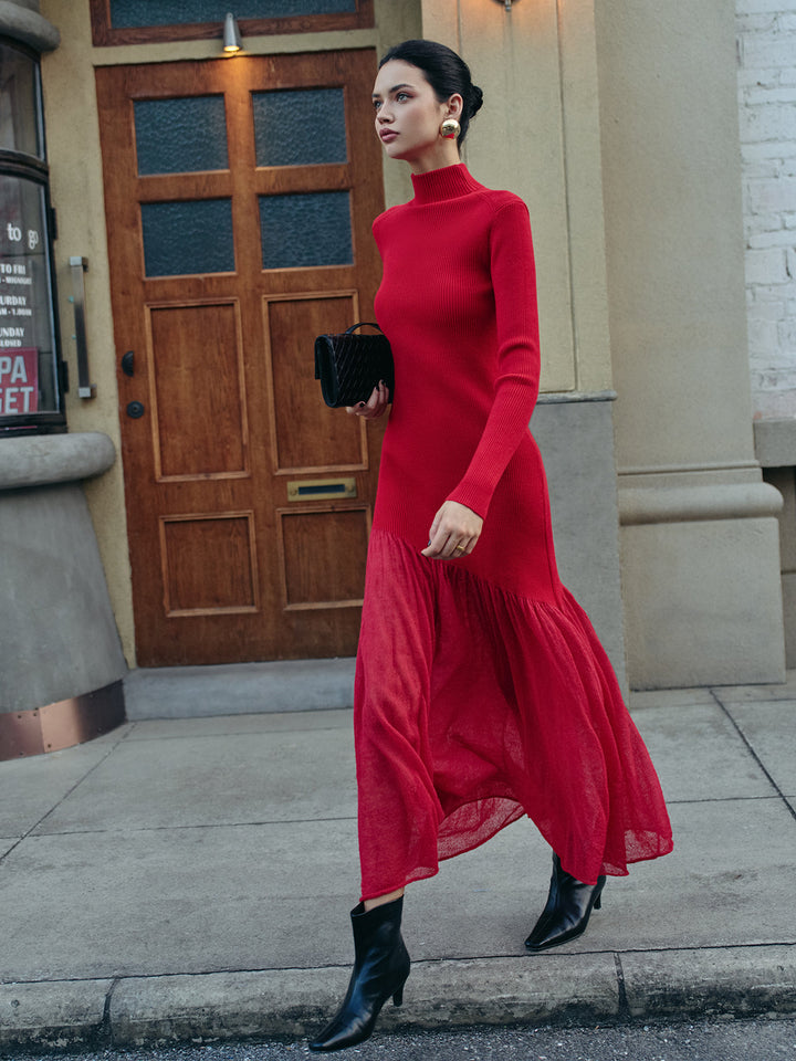 Women's Winter Dress with Mock Neck & Long Sleeve | Knit Maxi