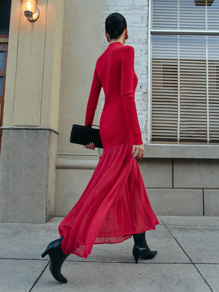 Women's Winter Dress with Mock Neck & Long Sleeve | Knit Maxi