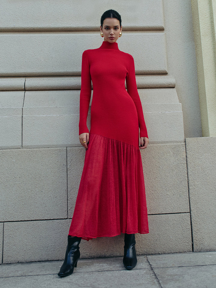 Women's Winter Dress with Mock Neck & Long Sleeve | Knit Maxi