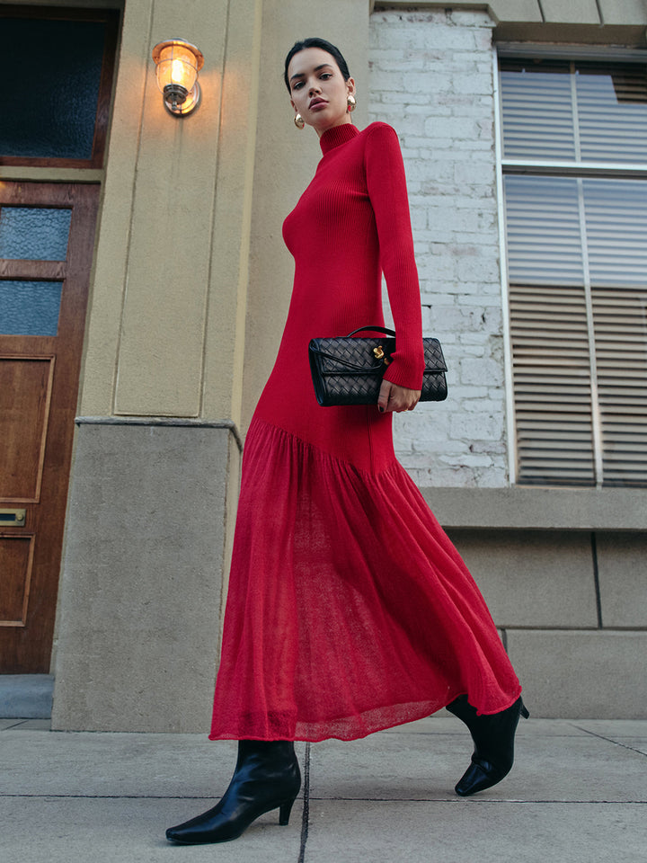 Women's Winter Dress with Mock Neck & Long Sleeve | Knit Maxi