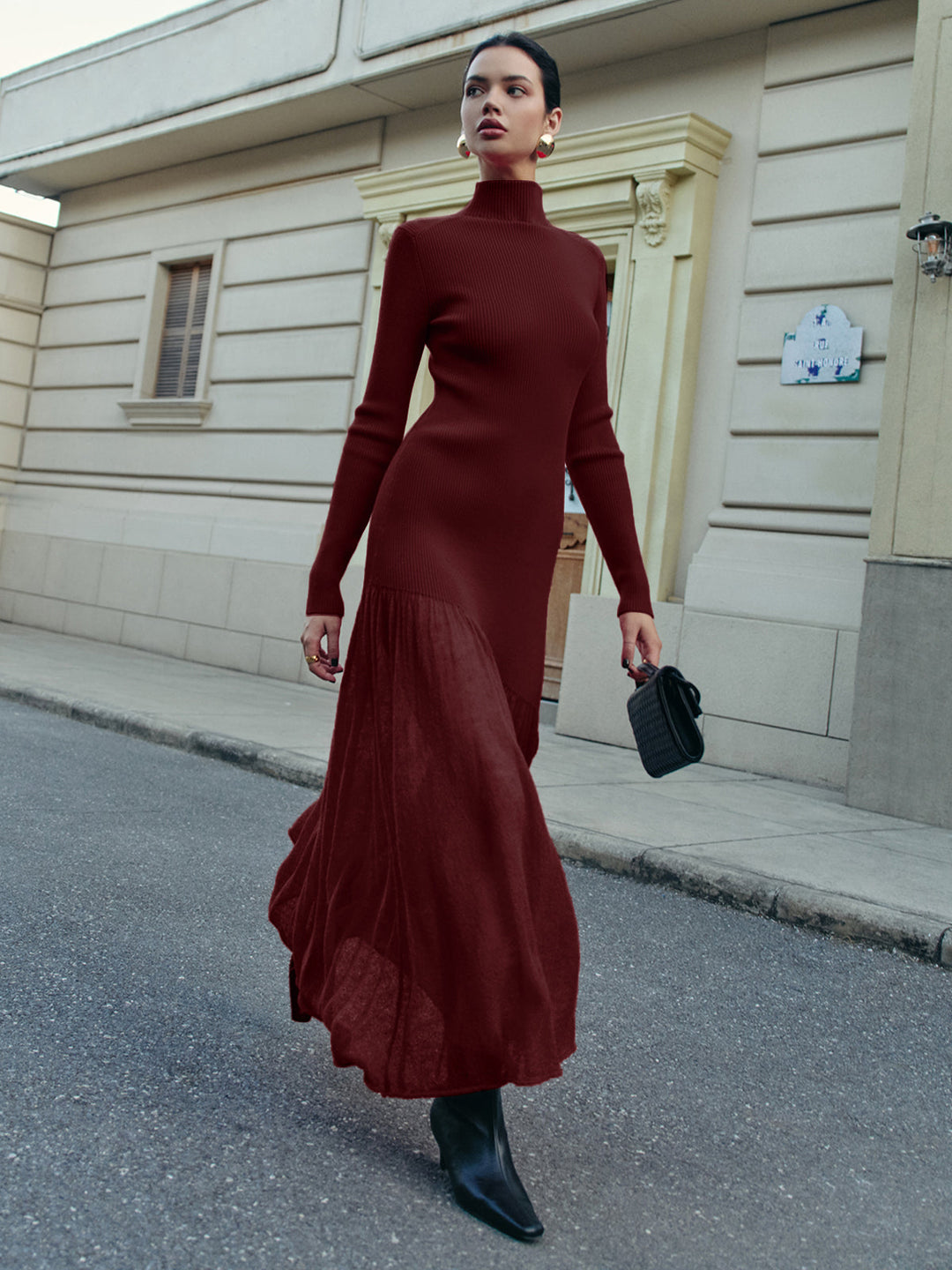 Women's Winter Dress with Mock Neck & Long Sleeve | Knit Maxi