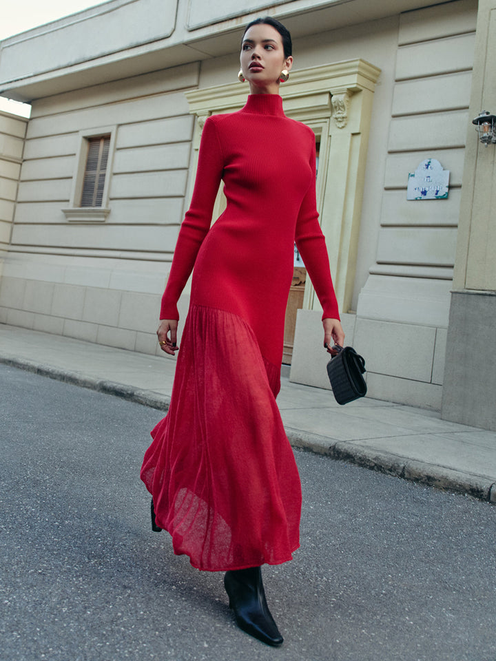 Women's Winter Dress with Mock Neck & Long Sleeve | Knit Maxi