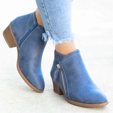 Women's Work Boots Ankle Zip | Block Heel