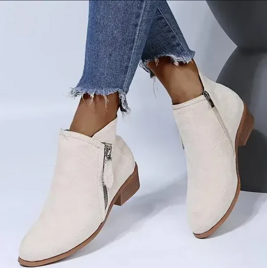 Women's Work Boots Ankle Zip | Block Heel