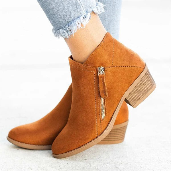 Women's Work Boots Ankle Zip | Block Heel