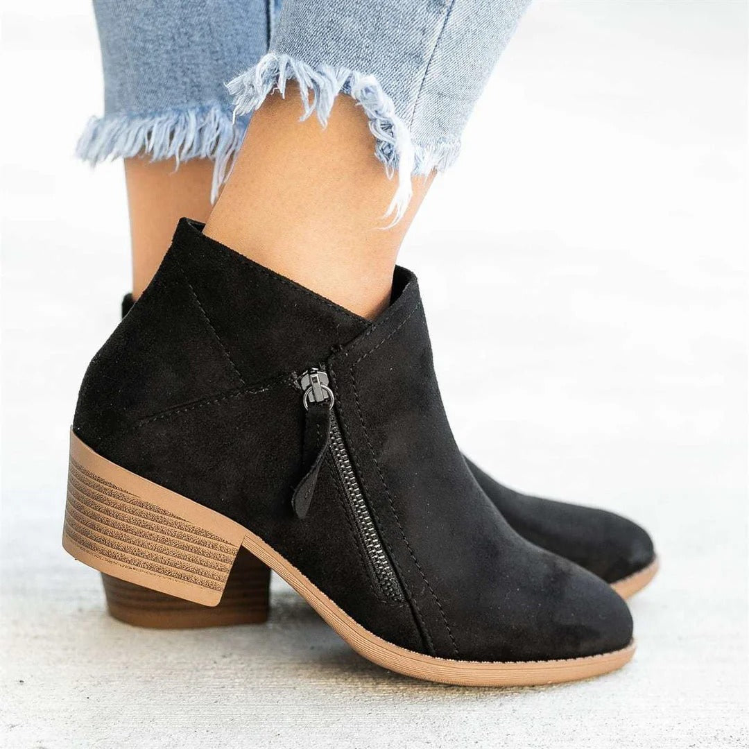 Women's Work Boots Ankle Zip | Block Heel
