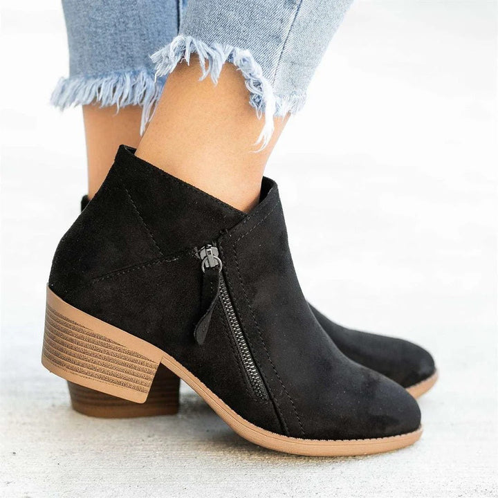 Women's Work Boots Ankle Zip | Block Heel