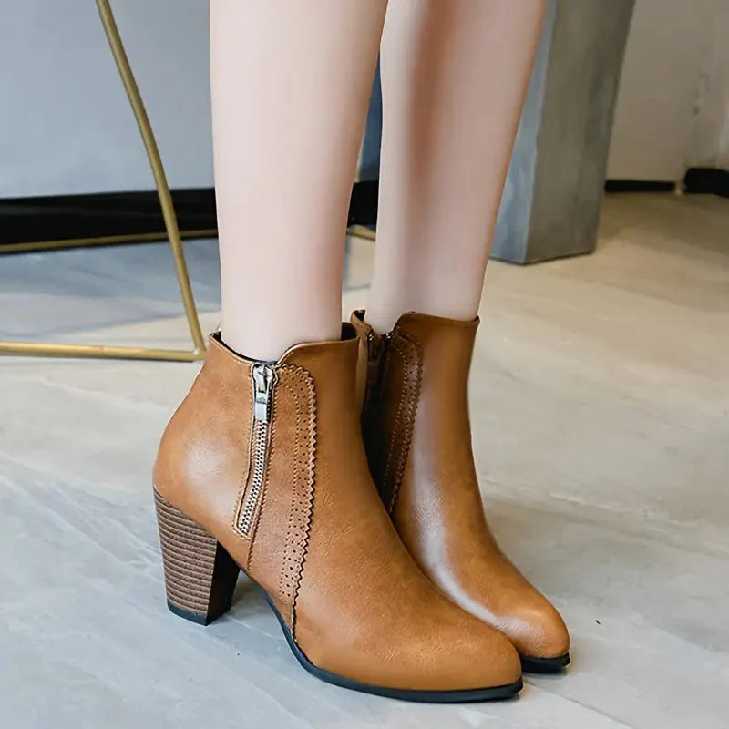 Women's Work Boots Ankle Zip Heeled | Closed Toe