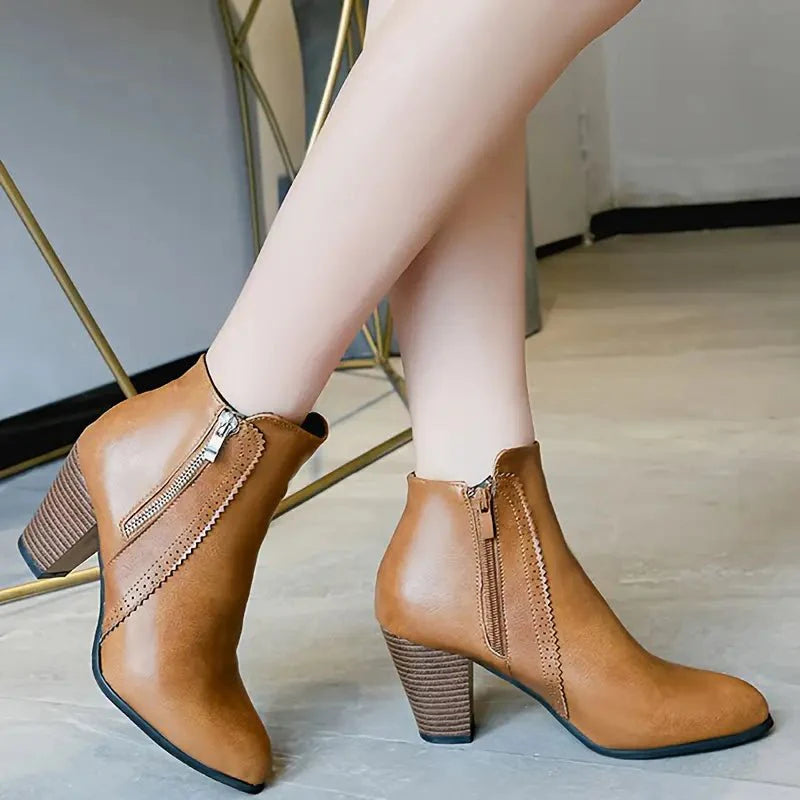 Women's Work Boots Ankle Zip Heeled | Closed Toe