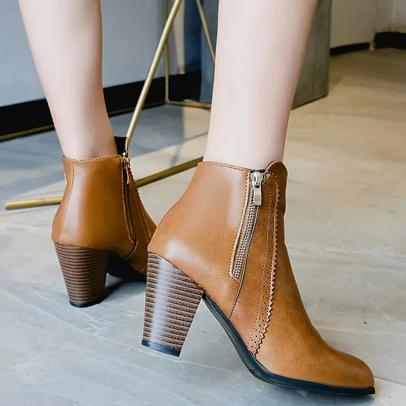 Women's Work Boots Ankle Zip Heeled | Closed Toe