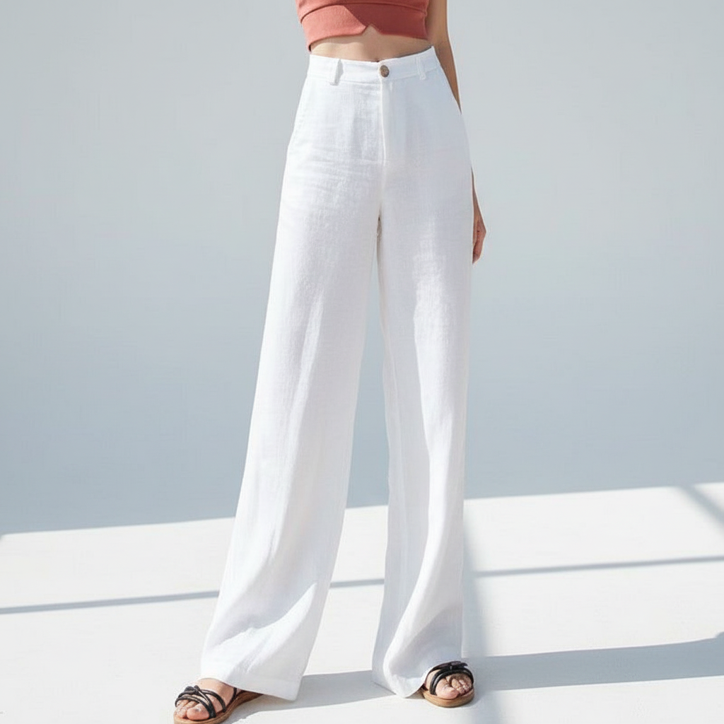 Women's Work Pants with High Waist & Side Pockets | Wide Leg